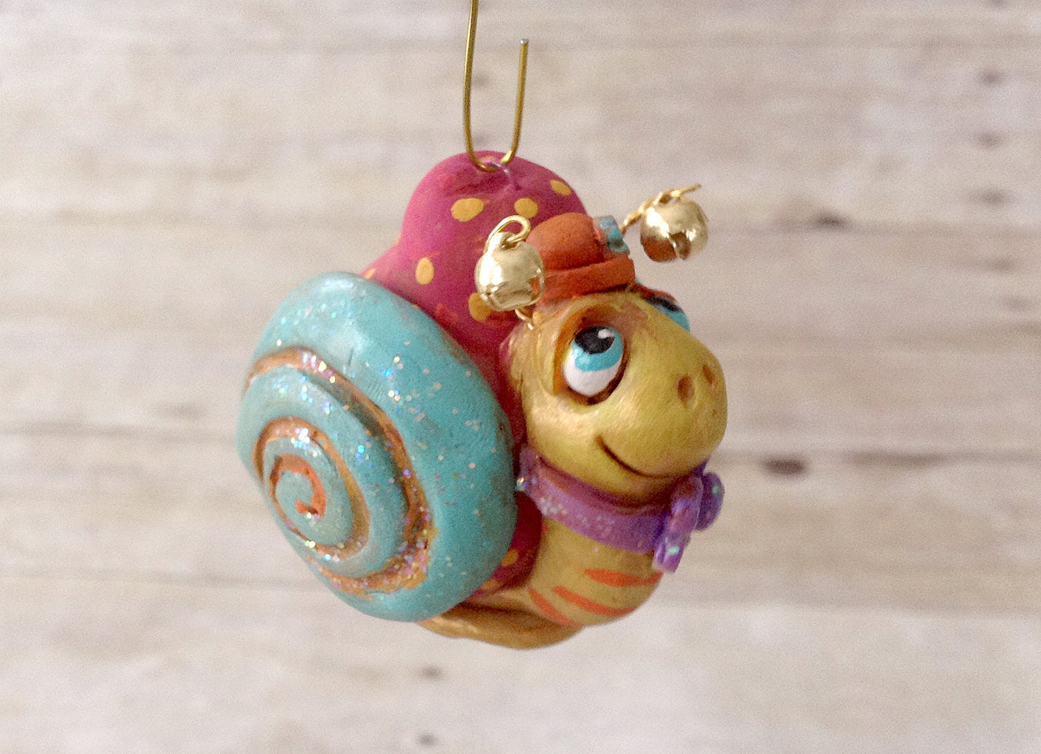 Snail: Mini-Christmas ornament, original handmade holiday decoration