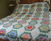 Lower SALE PRICE  Antique 1940s Flower Quilt Face--Large King Size--Mostly Hand Quilted