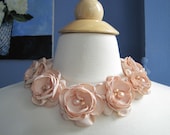 BLOOM GARLAND - floral statement necklace - fabric flower  blooms with freshwater pearls
