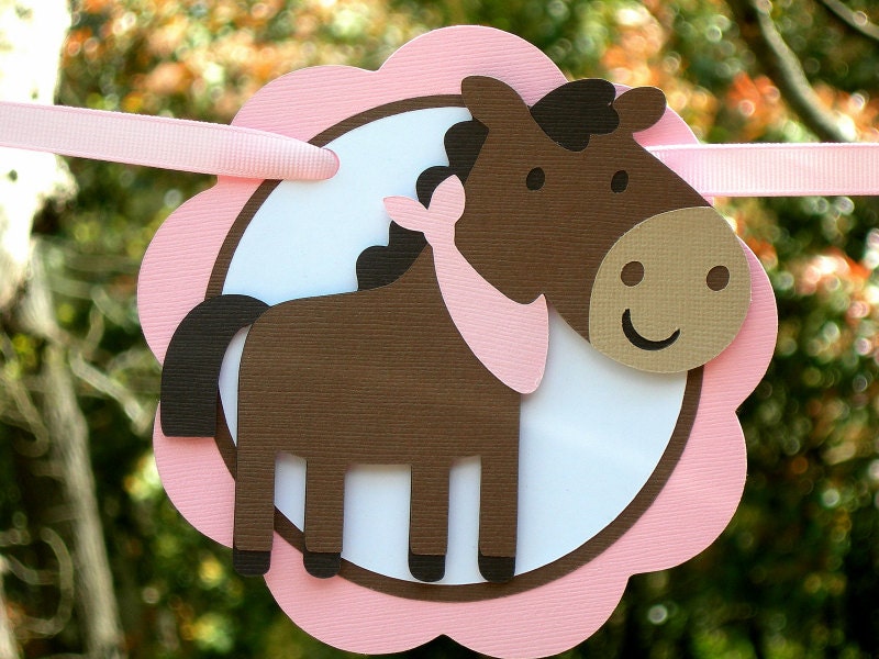 Sweet Pony Cowgirl Birthday Banner Pink and Brown READY TO SHIP