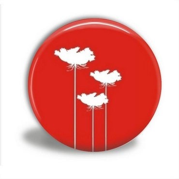 Pocket Mirror with velour bag - WHITE POPPIES on RED