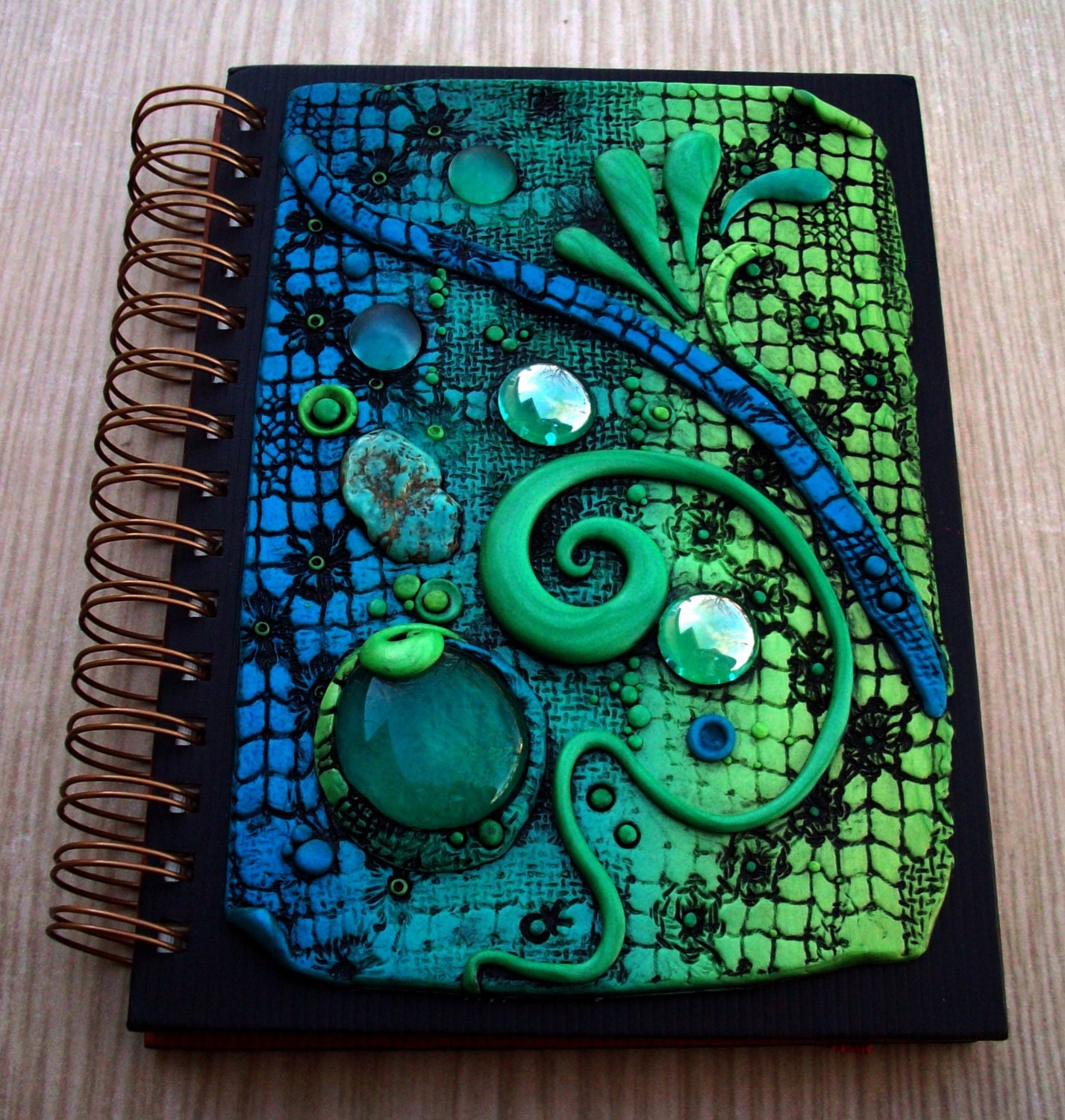 Art Journal Notebook Dragon Skin Polymer Clay and Glass Gems