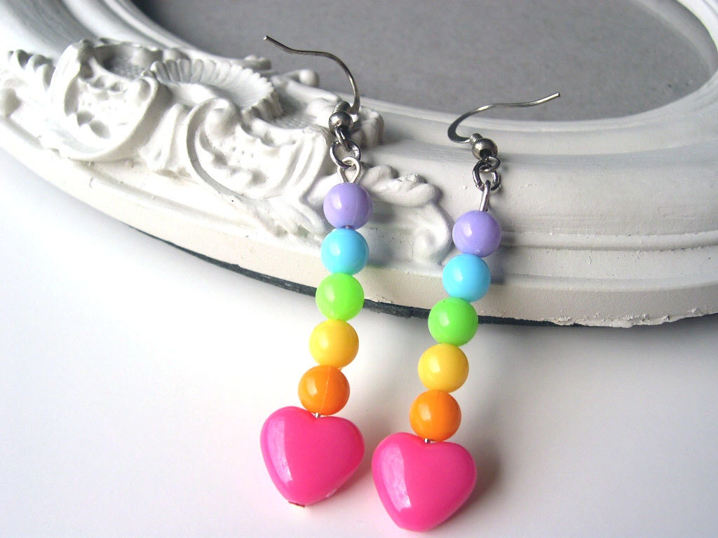 Rainbow dangle earrings  with heart fairy kei sweet lolita