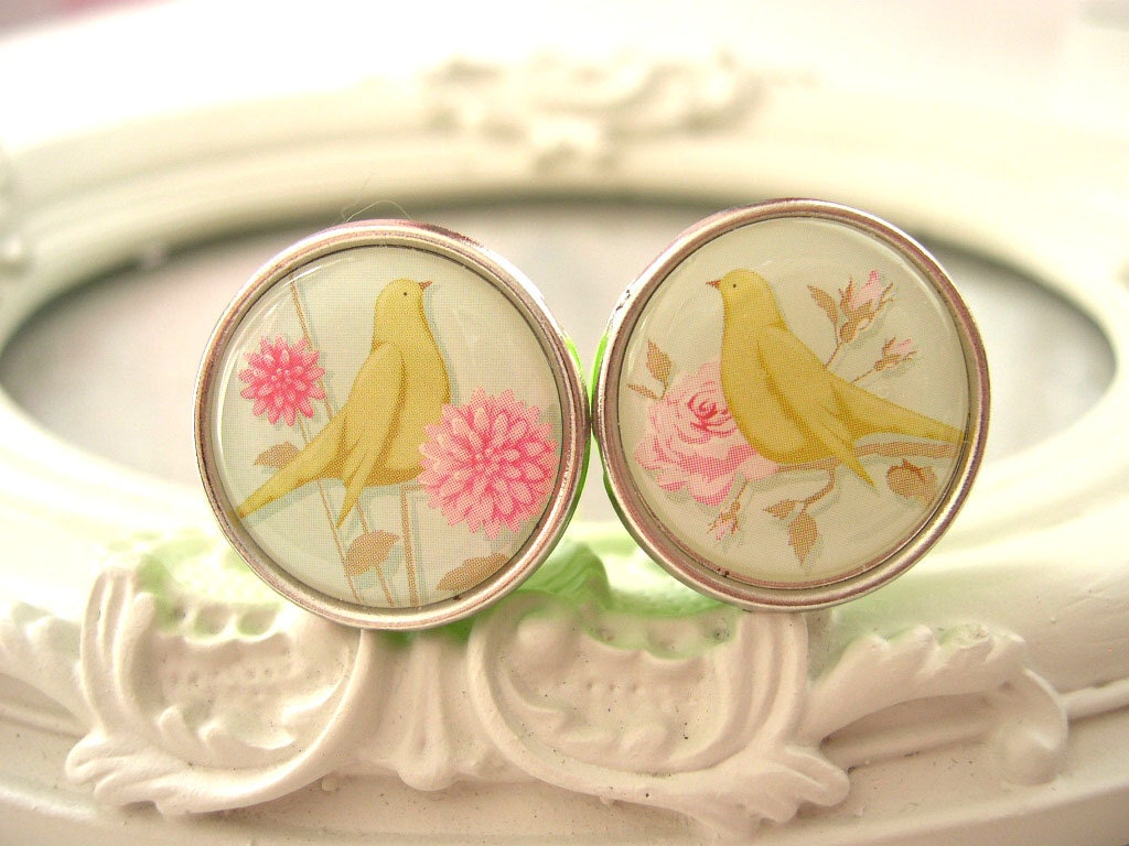 Birds plugs 20 mm 13/16" pastel green viinatge