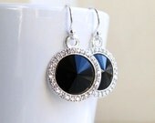 Black Jet Earrings Swarovski Crystal Rivoli Sterling Silver CZ Halo Bridesmaid Jewelry Wedding Jewelry Bridal
