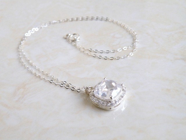 Cushion CZ Halo and Sterling Silver Pendant Necklace Itzel NC1 Mothers Day LAST one