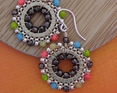 Drop, Dangle, Hoop Earrings Beaded In Gold, Green, Turquoise, Brown and Coral, Graduation Gift, Wedding