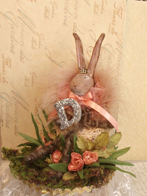 ooak Bunny Rabbit decorative gift box keepsake cake topper