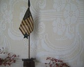 Primitive USA Flag Pedestal, Stars and Stripes flag pole with wood star base, American Flag make do, Patriotic and primitive tuck, USA pride