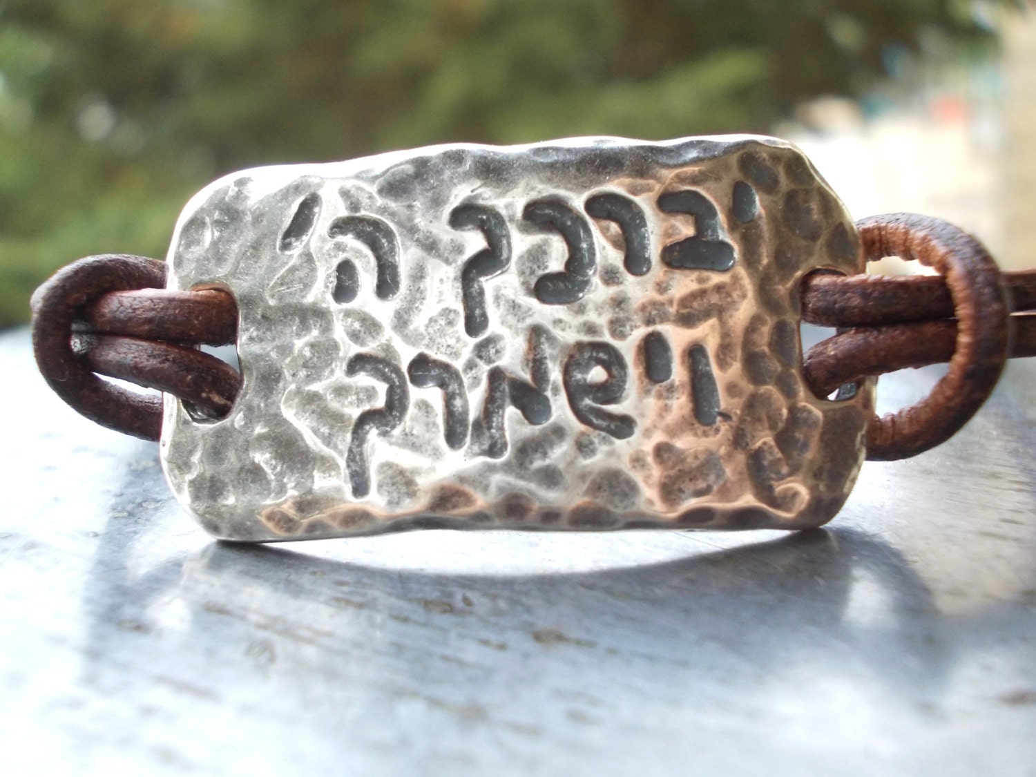 Judaica leather bracelet, May the Lord bless you and protect you, Kabbalah silver brown natural cord Hebrew unisex adjustable for men