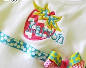 Strawberry Chevron Frill Shirt for girls Personalized Applique Custom Order-hot pink yellow turquoise Polka Dot Bows