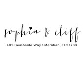 Custom Return Address Stamp - WOOD HANDLE - calligraphy style - Wedding gift - Sophia and Cliff Design