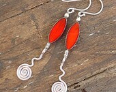 Long Red Czech Glass & Karen Silver Earrings