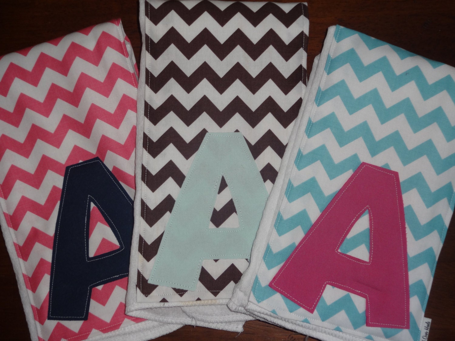 Modern Chevron Burp Cloths with Letter....You Choose Colors