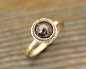 Size 9, Ready to Ship, Cognac Brown Rose Cut Diamond in Hammered 14k Gold Halo