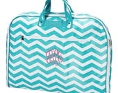 Personalized Aqua Chevron Pattern Garment Bag or Travel Tote Bag - Monogrammed