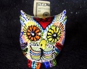 Owl Bank Skeleton With Tattoo Sacred Heart Hand Painted Ceramic for Day of the Dead and Year Round
