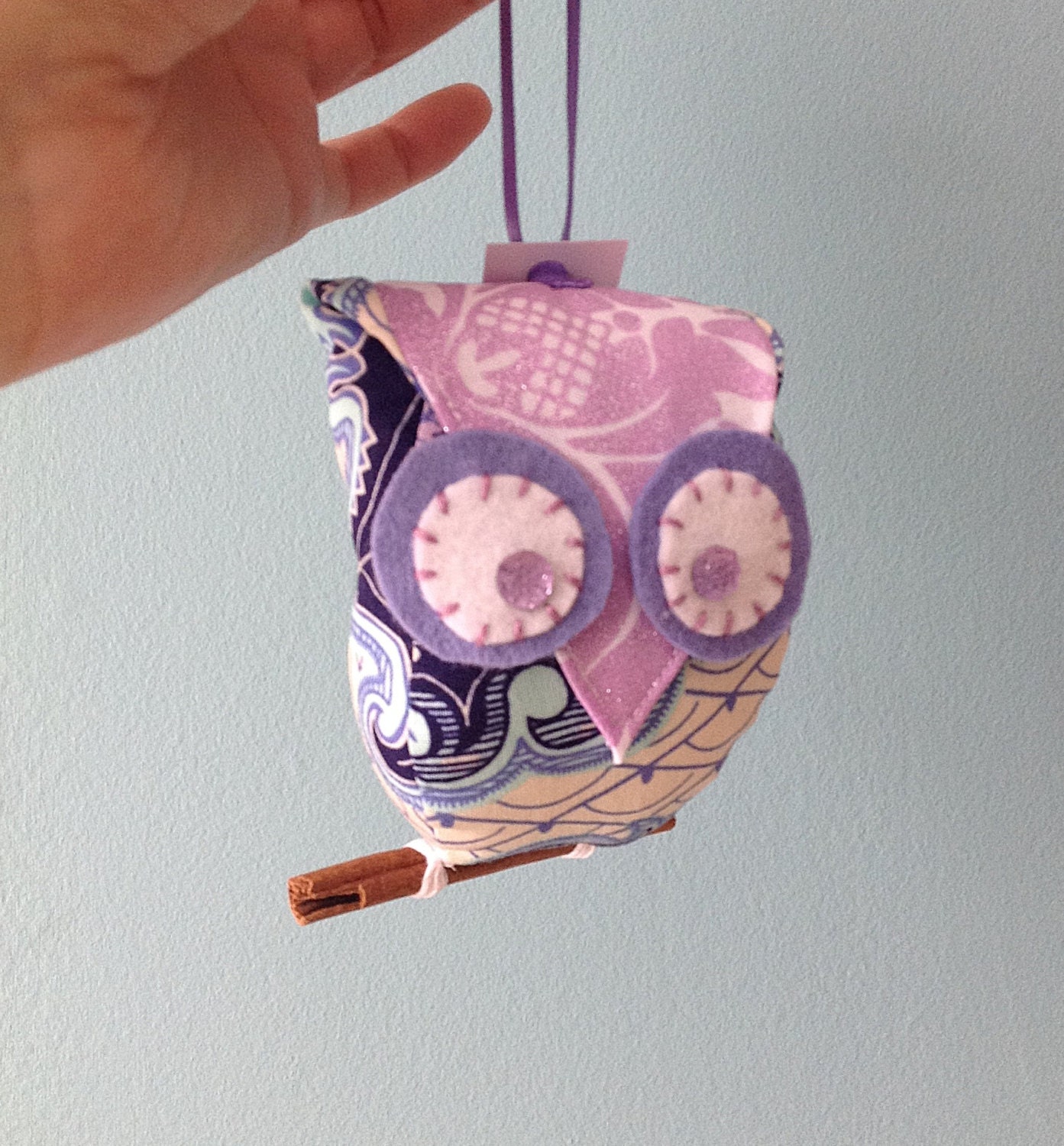Small lilac and navy owl ornament