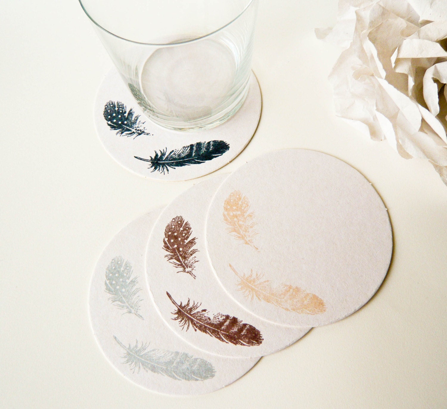 Feathers Paper Coasters - Your Choice Of Color