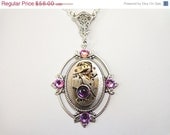 Sale 25% Off Steampunk Finery Necklace With Vintage Watch Movement and Color Shifting Crystals