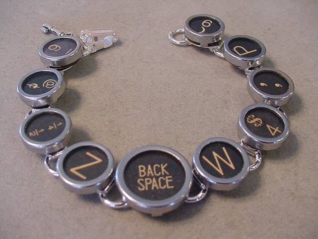 Typewriter key jewelry Bracelet - BLACK RANDOM MIX -Glass Typewriter key Bracelet