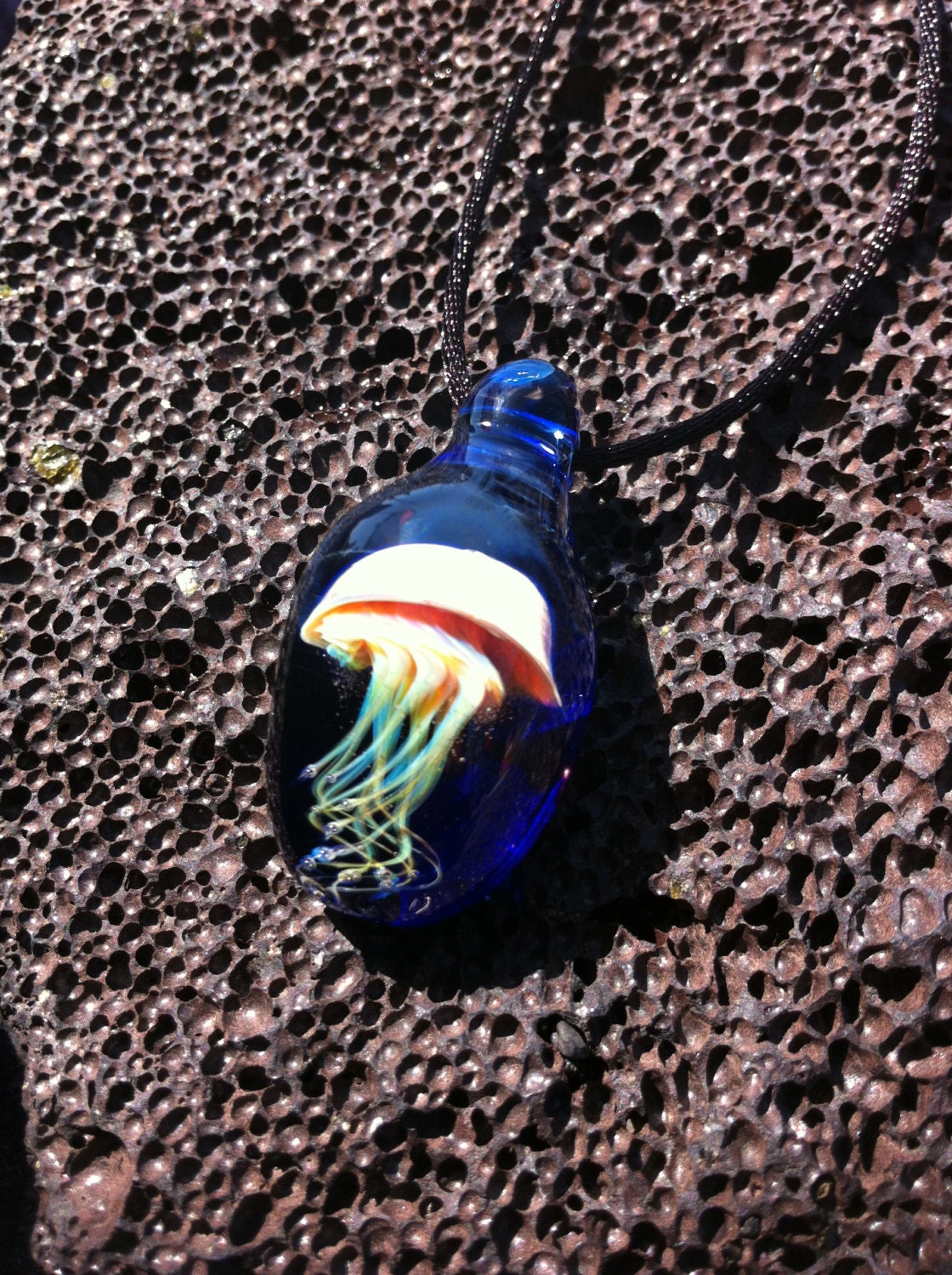 Jellyfish Boro Glass Tear  Drop Focal Pendant Handblown (no. 4)