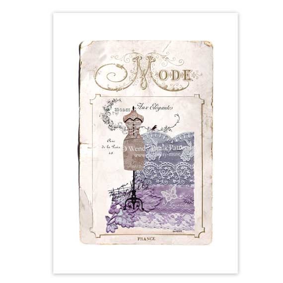 Mannequin, Giclee, Art Print, Vintage Lace, Dressform, Lilac, Lavender, Paris Mode, Shabby Vintage, French