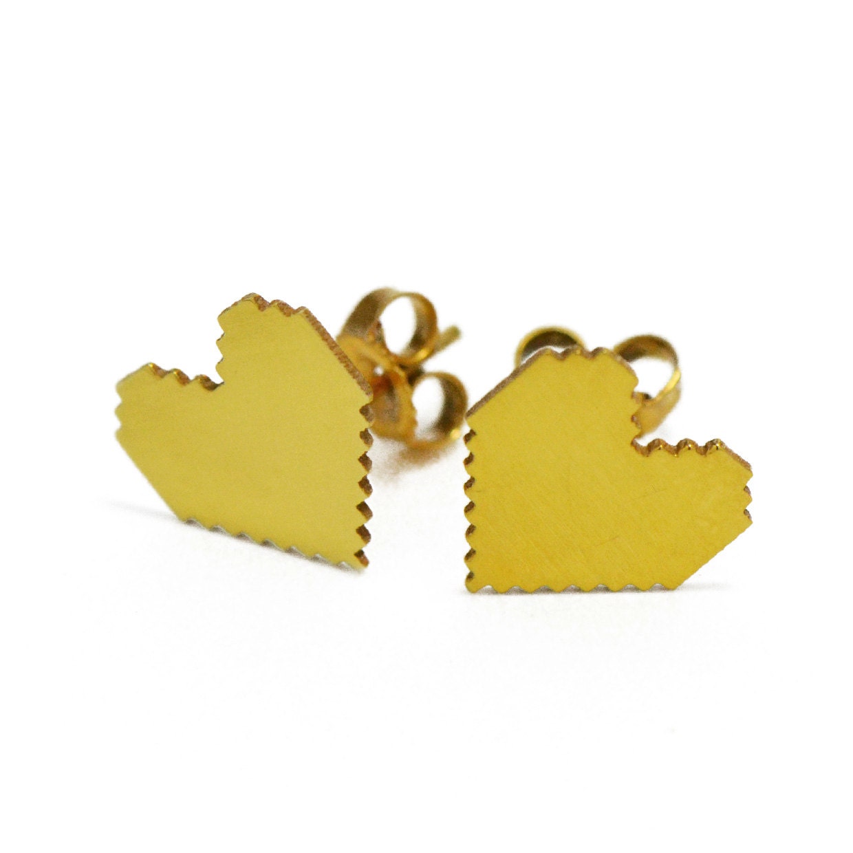 Pixel heart - vermeil - sterling silver gold earrings