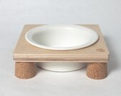 Paw mini, ceramic pet bowl with wooden tray. Best for your little cat n dog.