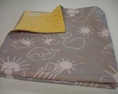 Whales You Are My Sunshine in Grey Summer Baby Minky Blanket 34 X 35 READY TO SHIP On Sale