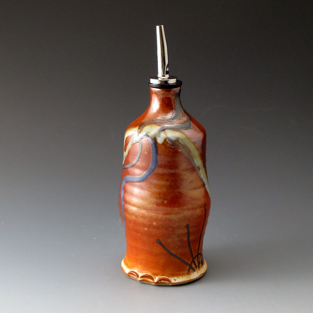 Oil or Vinegar Bottle - Ceramic Cruet with Desert Colors
