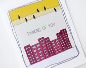 Thinking Of You Card. Long Distance Friendship Card. Blank Greeting Card.