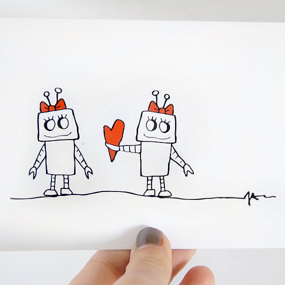 Lesbian Anniversary Card. Lesbian I Love You Girl. Robot Card.
