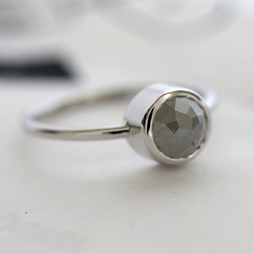 15% OFF - 14 Karat White Gold and Rose Cut Diamond Engagement Ring
