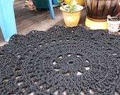 Black Patio Porch Cord Crochet Rug in 35" Round Pineapple Pattern