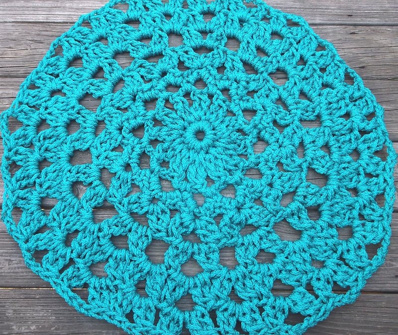 Turquoise Round Patio Porch Cord Crochet Rug 32" READY TO SHIP