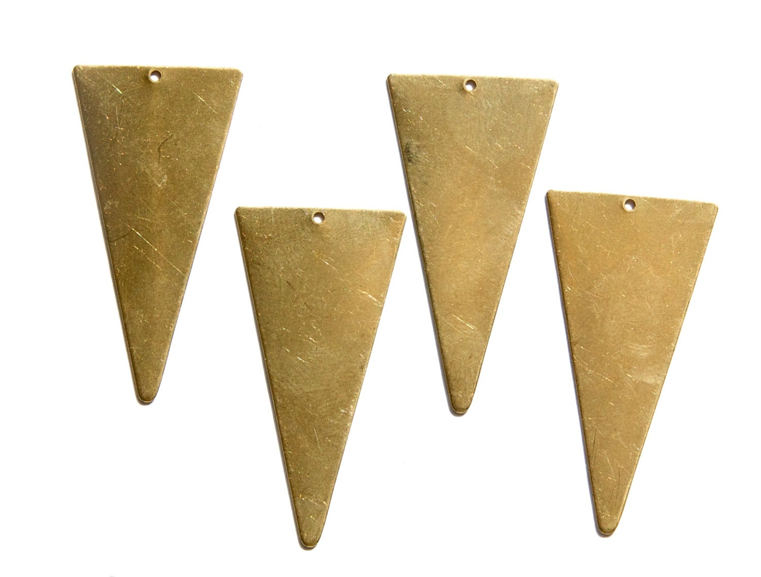 Raw Brass Large Narrow Triangle with Bottom Hole Pendant mtl200