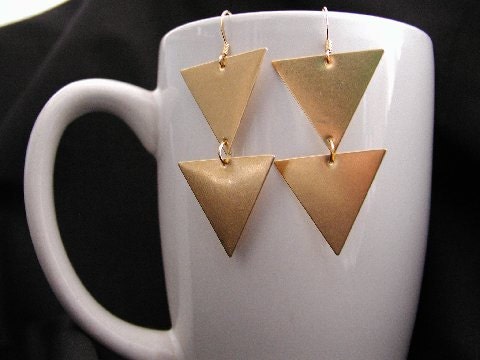 Brass Triangle Tiered Chevron Dangle Earrings