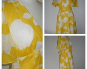 70s lemon yellow floral blossom dress by Young Innocent for Arpeja, flowy flower power dress.