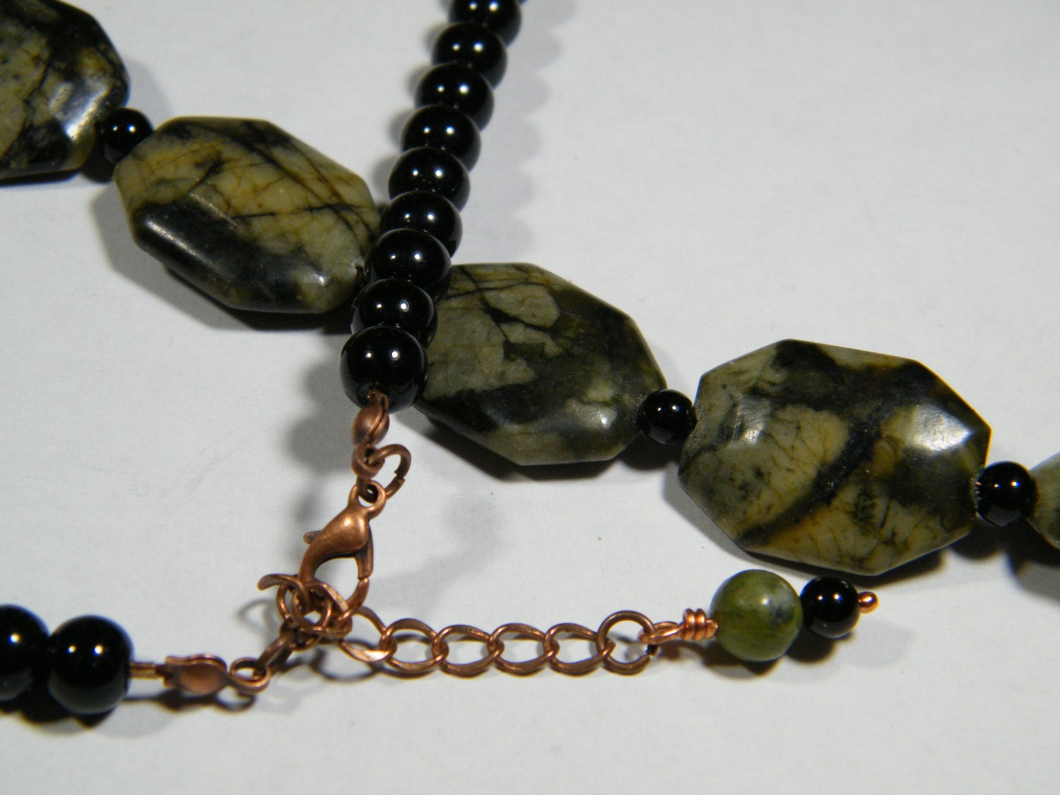 Natural Jungle Jasper and Obsidian beaded necklace