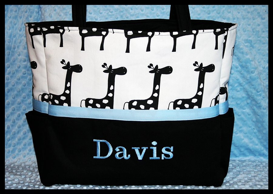 Personalized Large Baby Boy Giraffe Diaper Bag