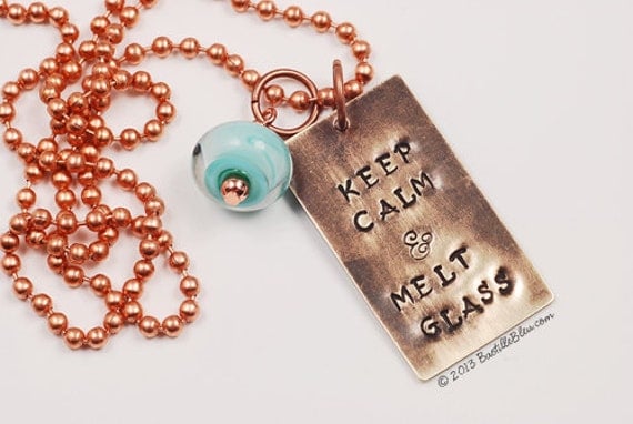 Keep Calm and Melt Glass - Handcrafted by BASTILLE BLEU Lampwork Brass Vintaj Turquoise