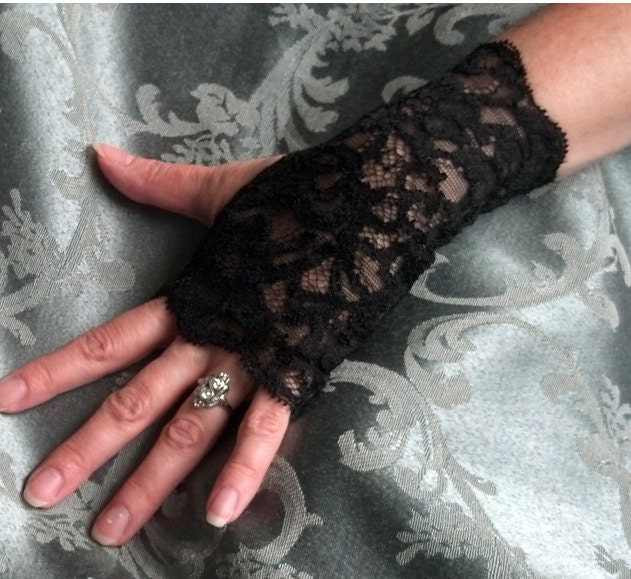 Steampunk / Goth / EGL Beautiful 6" long Black lace fingerless glove wristlettes