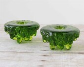 Vintage Green Candle Holders / Emerald Glass Drip Lava Bubble Candle Holders