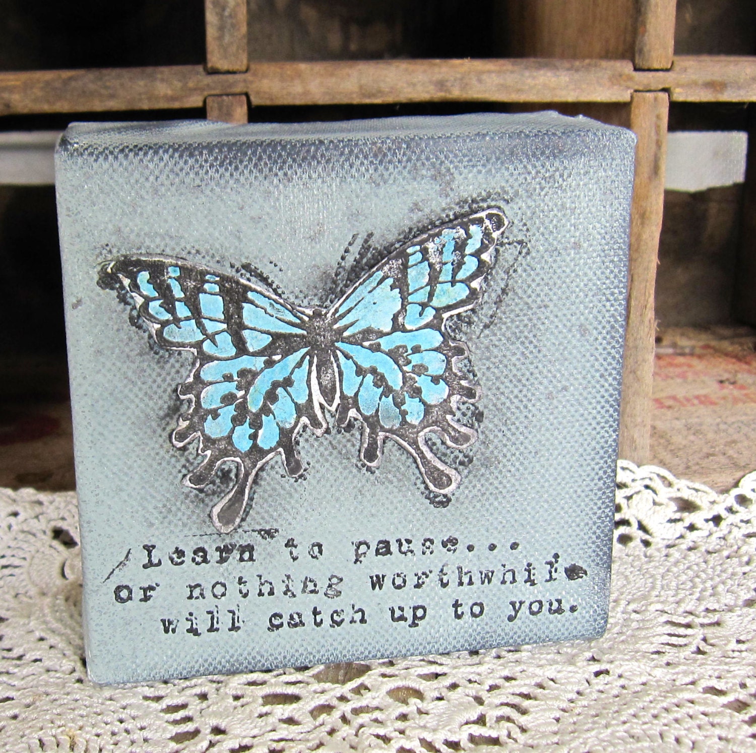 Collage, Mini, Butterfly, Gray, Grey, Rustic, Mixed Media
