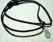 Sea Glass Anklet -Sea Foam Blue Green Seaglass -Black Cord Slide Anklet