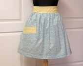 Blue Yellow Half Apron - Womens Kitchen Apron - Flair for Cooking Waist Aprons - Ready to Ship