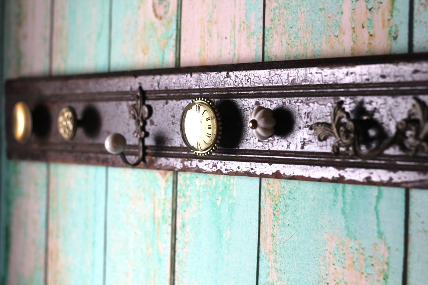Antique dresser drawer front knob and hook rack