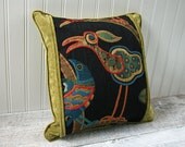 Mod Decorative Pillow, Avocado Green, Black, Bright Red, Electric Blue, Modern Folk Bird, Velvet, Cushion Cover, Pillow Case, Contemporary
