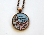 Chicago Illinois Map Necklace with 24 inch Chain or Keychain Option Includes Gift Box